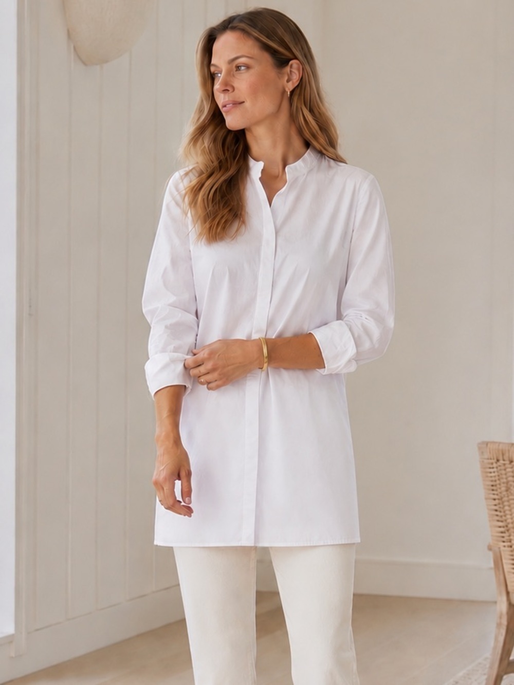 Tory Burch White Cotton Poplin Button Down Shirt Longline Blouse 2